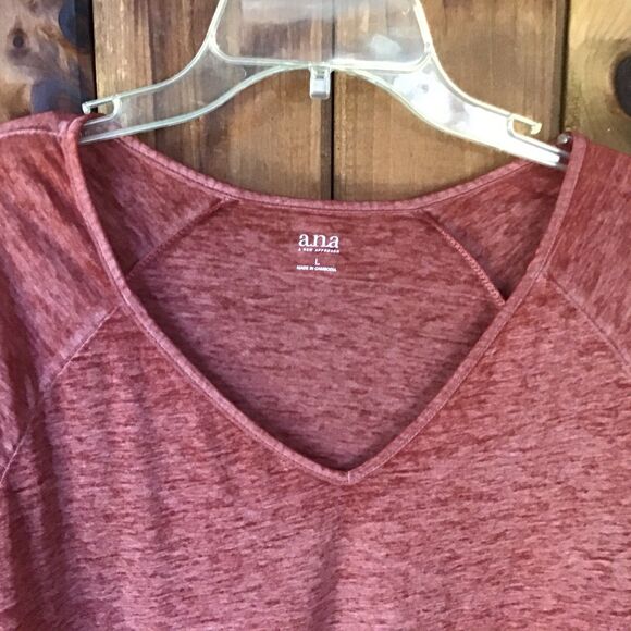 a.n.a Cold Shoulder Blouse Size L Rusty Orange 3/4 Sleeve V Neck - Picture 2 of 7